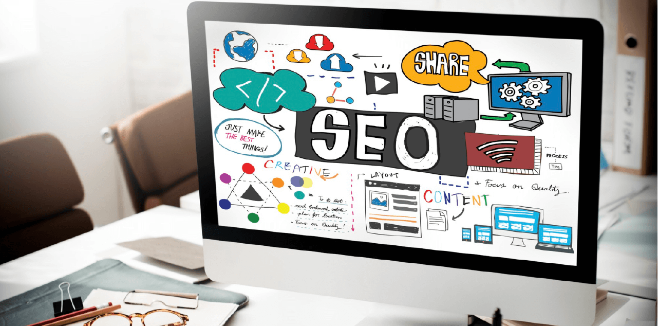 電腦螢幕上的 SEO 圖像，象徵生成式引擎優化與內容策略